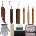 12-Piece Wood Carving Tool Set with Hook Knife, Detail Knife, Chipping Knife, Cut-Resistant Gloves, Sandpaper & Sharpening Strop – Complete Carving Kit with Carrying Bag for Beginners & Professionals