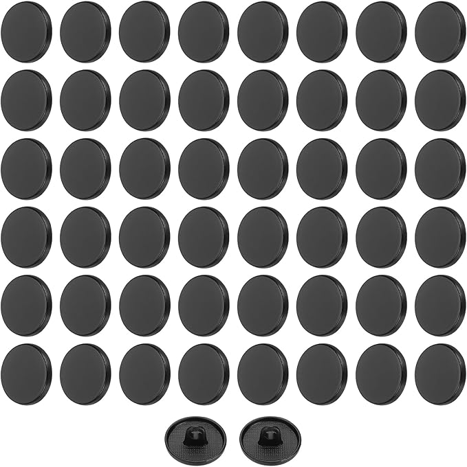 HARFINGTON 50pcs 24L Metal Round Flat Sewing Buttons 15mm Alloy Shank Craft Replacement Button for Men Women Suit Woolen Coat Shirt Trousers Sewing Crafts, Matt Black