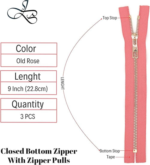 #5 Gold Metal Zipper - 50+ Colors - 3 PCS - (4-14 inches) Sizes - Luxury Lightweight Handcraft Metal Zippers with pulls for Purses Bags Pockets Shoes Sewing & Crafts DIY ZP02219