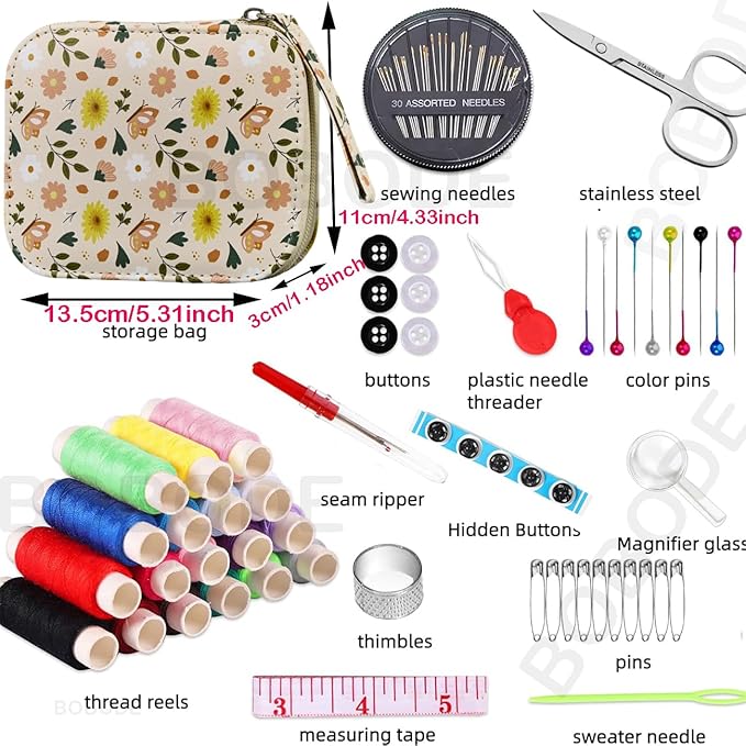 Printing Small Sewing Kit Butterflies Pattern Professional Sewing Supplies Basic Portable Travel Sewing Kit for Adults,Arts Craft DIY,Emergency, Home Beginners