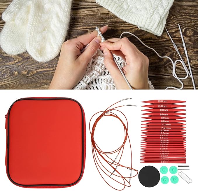 Fayelume Interchangeable Knitting Needles, Circular Knitting Needles Set, with Storage Case and Extension Cable Knit, for Beginners, 3 MM to 10 MM