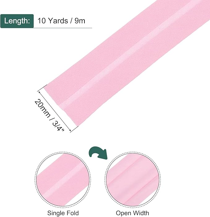 MECCANIXITY 3/4 Inch Single Fold Bias Tape Cotton Continuous Bulk Bias Tape for Sewing, Seaming Quilting Hemming Binding Crafts (Pink 25 Yards)