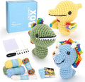 Crochet Kit for Beginners Adults - 3pcs Dinosaur Starters Crochet Kit, Beginners Crocheting Kitting for Adults Teen, DIY Craft Gifts with Crochets Yarns, Hook, Step-by-Step Video, Instruction