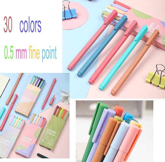 YYaaloa 30 Colors Cute Pens Colorful Gel Ink Pen Fine Point Ink Pens For School Office Art Supplies Journaling, Drawing, Craft Doodling, and Notetaking (30 Assorted colors)
