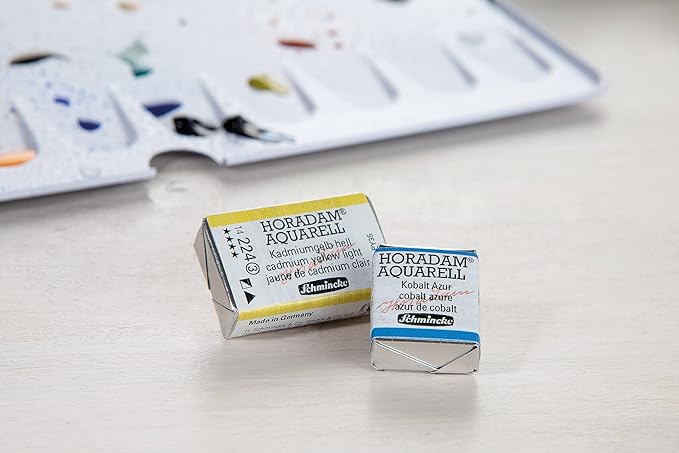 Schmincke - HORADAM AQUARELL color box with 12 finest watercolors, 74312097, metal box, painting set, 12 x 1/1 pans