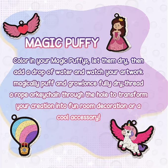 Taotuo Magic Foam Texture Painting Kit - 3D Art Puffy Paint Kit, Princesses & Unicorns,15 Mess-Free Paint by Number Craft for Kids Ages 3-10