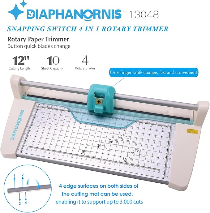 4-in-1 Rotary Paper Trimmer,Portable Rotary Paper Cutter for Crafting with Visual one-Click Blade Switching,Straight, Perforating,Wavy,Folding,12IN Cutting Length for Cardstock,Photos,Scrapbooking