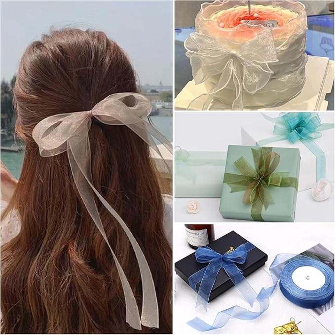 Light Blue Ribbon for Gift Wrapping 1 inch Sheer Organza Ribbon for Flower Bouquet Tulle Thin Chiffon Ribbons for Wedding Invitations Presents Decorations Crafts 50 Yards