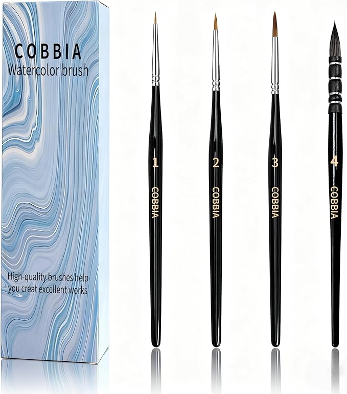 Professional Watercolor Sable, Squirrel Hair Paint Brushes, Mop Round Tip Detail Paintbrush Set for Oil Painting, Gouache, Detailing, Acrylic