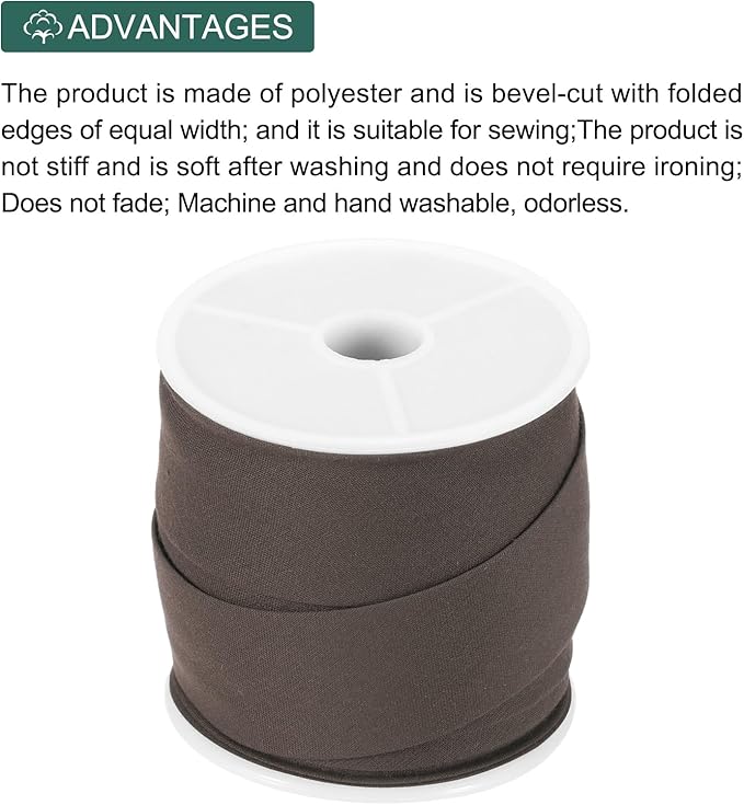 MECCANIXITY 1 Inch Single Fold Bias Tape Cotton Continuous Bulk Bias Tape for Sewing, Seaming Quilting Hemming Binding Crafts (Light Brown 10 Yards)