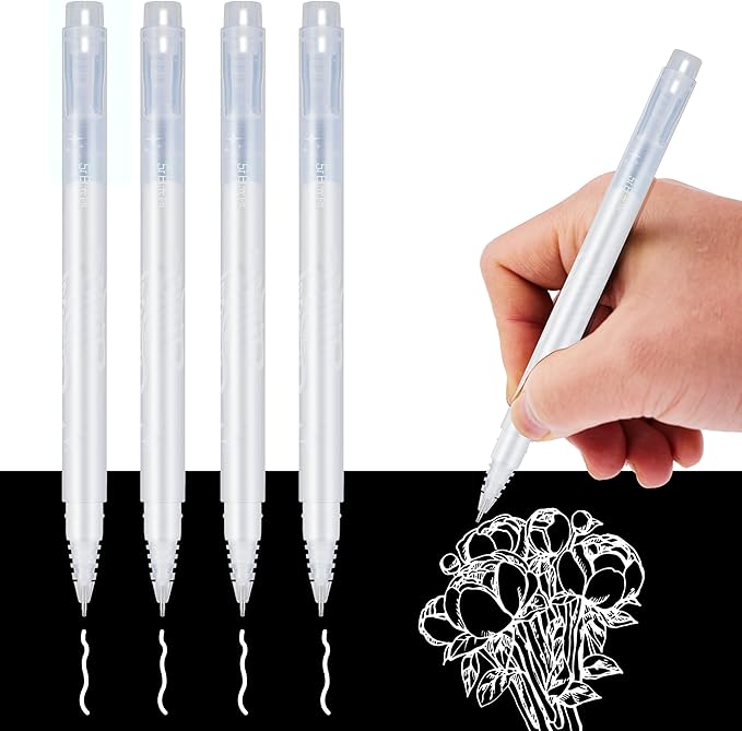 YUANCHENG White Gel Pens,4 Pack, 0.8 mm Extra Fine Point Gel Ink Pens,Suitable for Black Paper Drawing,Card Making,Artists Drawing.Sketching,White Gel Pen for Art Highlight