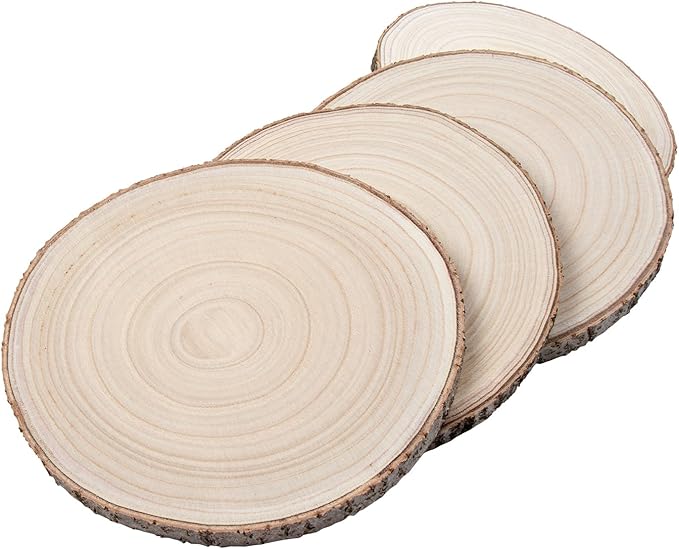Maputune 4 Pcs 12-13 inches Large Unfinished Wood Slices for Centerpieces, Natural Rustic Wooden Plate for DIY Craft, Round Wood Chips for Table Signage Painting Wedding Party Christmas Decor