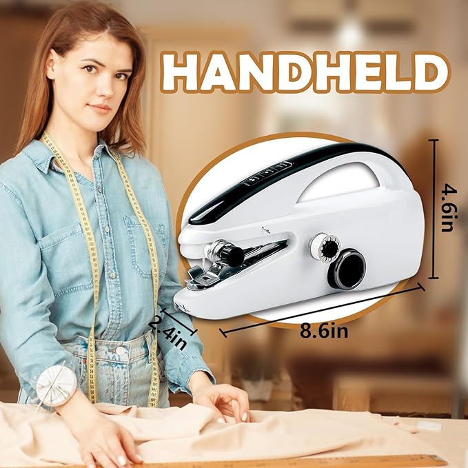 Handheld Sewing Machine Cordless – Portable Mini Handheld Sewer, Pocket Sewing Machine for Quick Repairs, Handy Stitch, Travel Stitch Sew Quick, Home & DIY Fabric (White-black)