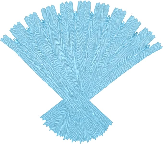 ANPURZII 10PCS #3 14 Inch Light Blue Invisible Zippers for Sewing Skirts, Nylon Coil Bulk Zippers for Pocket, Pillow(Light Blue 14" 10PCS)