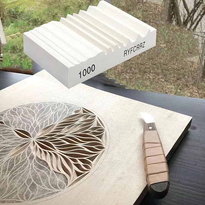 RYFCRRZ Whetstones Wood Carvers Sharpener Wood Carving Chisel Tools Knife Gouge Sharpening Stones System Handy Multifunctional Little Wet Stone Waterstone with Multiple Grooves 1000 Grit