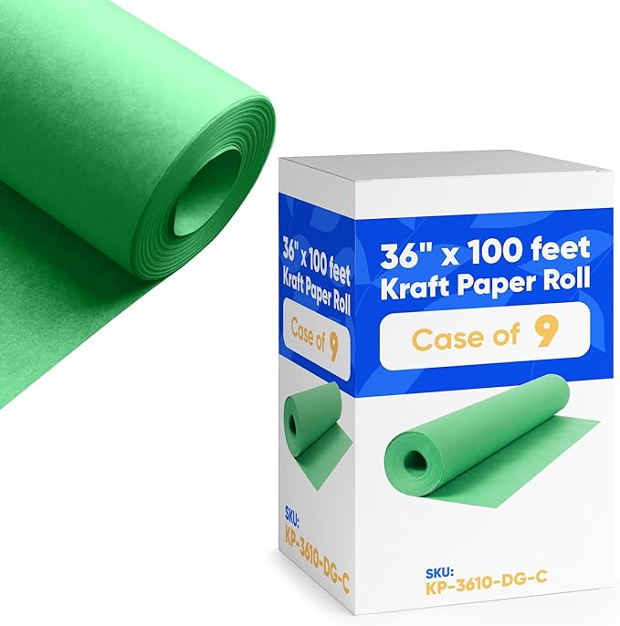 36" x 1200" (100 ft) Green Kraft Paper (Case of 9 Rolls), 45 lbs Thickness, Kraft Paper for School, Art Colored Paper, Gift Wrapping Paper, Packing Paper for Moving