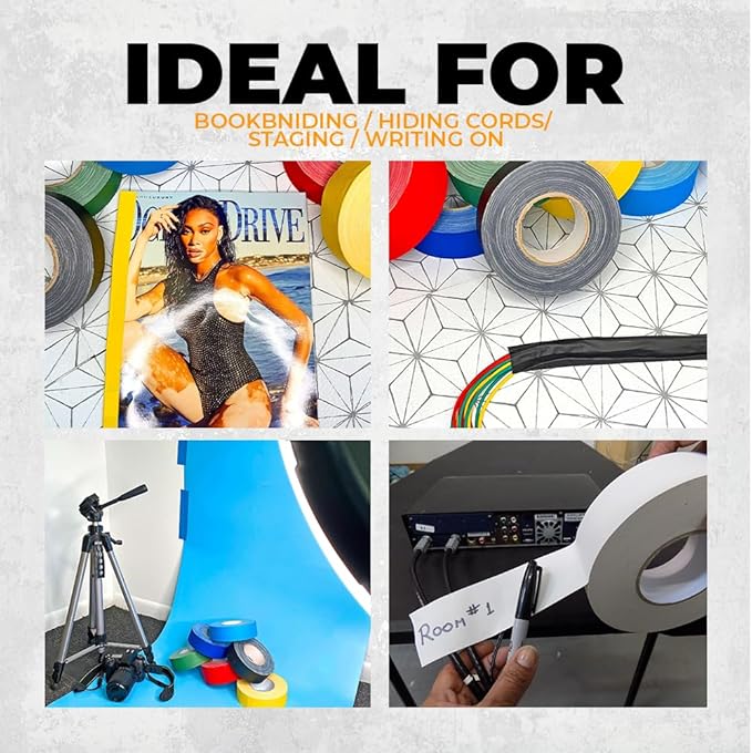 WOD GTC12 Gaffer Tape, Fluorescent Yellow Low Gloss Finish Film, 1 inch x 60 ft. Residue Free, Non Reflective Cloth Fabric, Secure Cords, Water Resistant, Photography, Filming Backdrop, Production