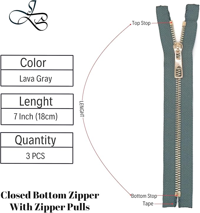 #5 Gold Metal Zipper - 50+ Colors - 3 PCS - (4-14 inches) Sizes - Luxury Lightweight Handcraft Metal Zippers with pulls for Purses Bags Pockets Shoes Sewing & Crafts DIY ZP02548