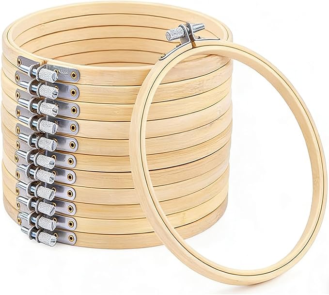 12 Pieces 5 Inch Embroidery Hoops Adjustable Wooden Circle Cross Stitch Hoop Ring for Embroidery, Art Craft Handy Sewing and Christmas Decoration