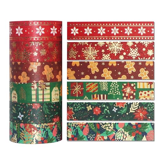 21 Rolls Christmas Gold Foil Washi Tape - Holiday Decor with Snowflake, Deer, Tree Designs - Self-Adhesive Tape for DIY Crafts, Wrapping,Scrapbooking Party Favors