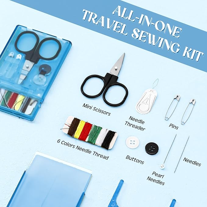 Knitgrip 100 Boxes Mini Travel Sewing Kit Quick Fix Sewing Kits Bulk Basic Portable Pre Threaded Needle Emergency Repair Tool for Christmas Gifts Beginner Traveler Home Hotel (Blue)