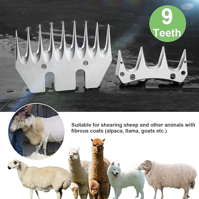 9 Teeth Sheep Shears Replacement Blades for fit Oster, Lister, Heiniger Sheep Clippers, Detachable Animal Trimmer Shears for Grooming Goats, Lambs, Llamas, Alpacas (9 Tooth)