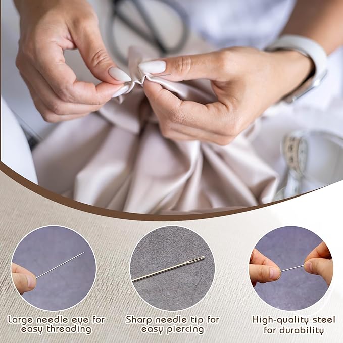 46 Pcs Big Eye Steel Sewing Needle Kit, Portable Stainless Steel Sewing Needle Kit, 25 Steel Needles for Hand Sewing, 12 Colors Threads, Scissor, Storage Bag, DIY Craft Repair Tools for Daily Use﻿