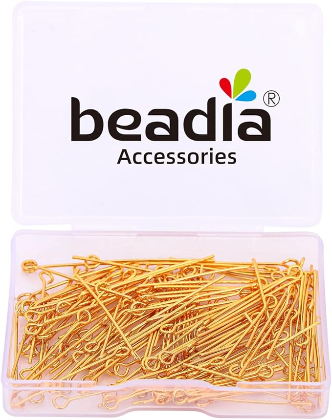 18K Gold Plated Open Eye Pins Non Tarnish 35mm 150pcs for Jewelry Making Findings