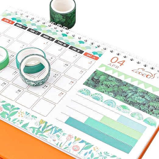 12 Rolls Green Washi Tape Set,Leaves Floral Tree Washi Masking Tape Colorful Decorative Painters Tape for Craft,Kids,Scrapbook,DIY,Gift Wrapping