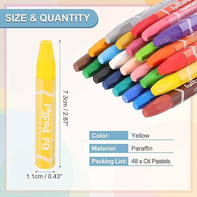 PATIKIL Yellow Oil Pastels, 48Pcs Soft Oil Crayons Pastels Stick Vibrant and Creamy Art Supplies Bulk for Artists Beginners Art Painting Drawing Blending Graffiti Gallery
