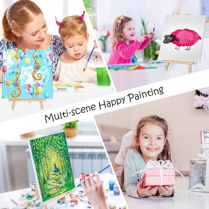 10 Set Acrylic Paint Canvas Set – 8x10 Inch Mini Canvas Painting Kit with 10 Wood Easels, 20 Brushes, 12 Watercolour Paints, 10 Palettes – Art Supplies for Beginners, Ideal for Parties & DIY Painting
