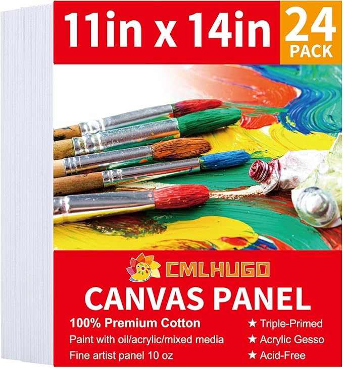 24 Packs 11x14 Blank Boards for Painting Kids, Art Canvases for Painting,Primed Acid-Free 100% Cotton Canvas Panels for Acrylic Oil Watercolor