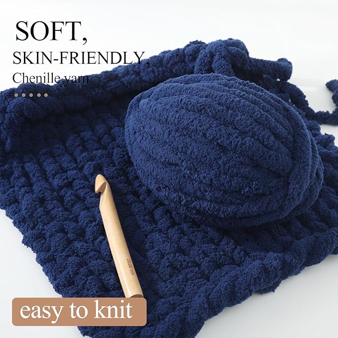 Chunky Yarn for Hand Knitting, No7 Thick Yarn, 250Grams 32Yards, Pack of 4, Perfect for Knitters and Crafters (Navy Blue)