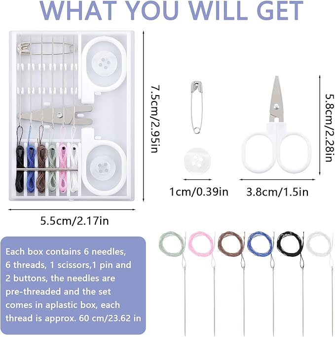 Lemecima 48 Boxes Travel Sewing Kit Mini Sewing Kit Bulk Needle Thread Portable Tools Beginner DIY Supplies Box with Threads Scissors Hand Needles Buttons