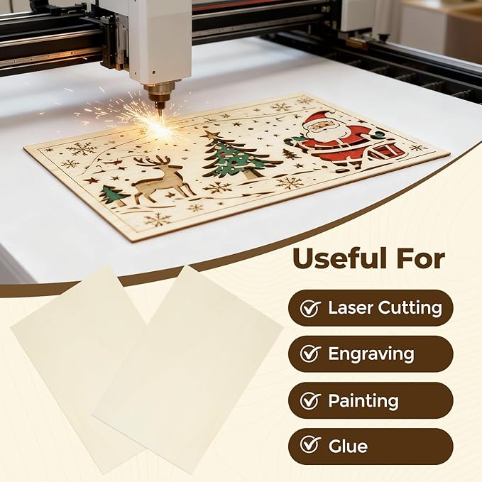 12 Pack Basswood Sheets 12"x20"x1/8", 3mm Basswood for Laser Cutting, Wood for Laser Cutting and Engraving, Laser Engraver Blanks, DIY Architectural Models Making, Wood Engraving