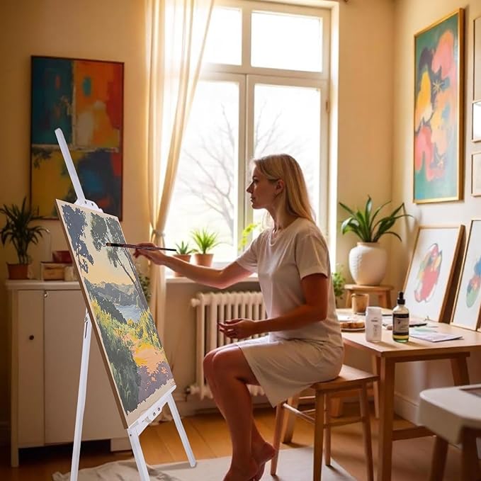Falling in Art Easel Stand for Painting, Adjustable Wooden Easels for Painting Canvas Up to 42", Folding Art Easel for Drawing, Wedding Sign and Poster, Suitable for Kids and Adults(White)