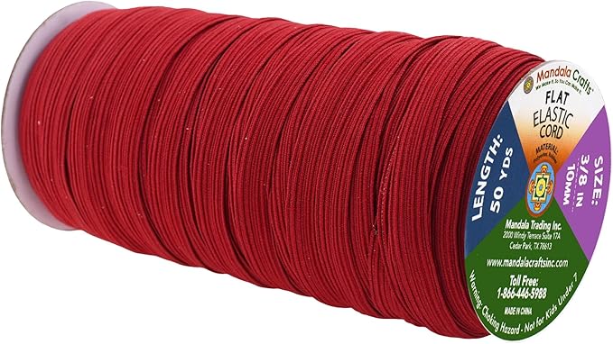 Mandala Crafts 10mm 50 Yds Roll of Burgundy Elastic Bands for Sewing - 3/8 Flat Elastics Cord - 3 8 Inch Braided Stretch Straps for Crafting