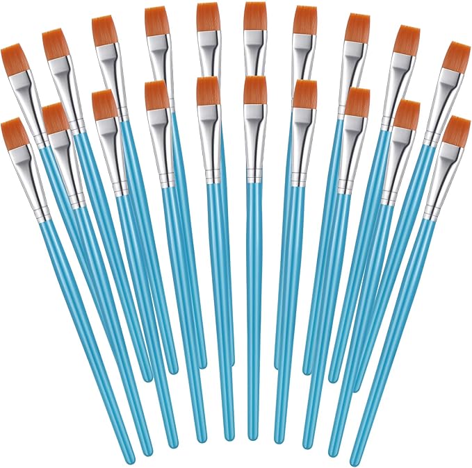 Zonon 20 Pcs Flat Paint Brushes Acrylic Painting Craft Accessories Classroom Prizes Gifts Small Watercolor Paint Brushes Bulk for Adult Artist Detail Oil Canvas Face(1/2 Inch,Blue)