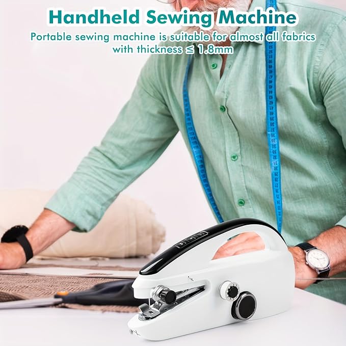 Handheld Sewing Machine, Portable & Cordless Mini Sewing Machine for Beginners - Electric Fast Stitching, DIY Fabric Clothes Repair Kit, Home Travel Mending Machine with Accessories(White)