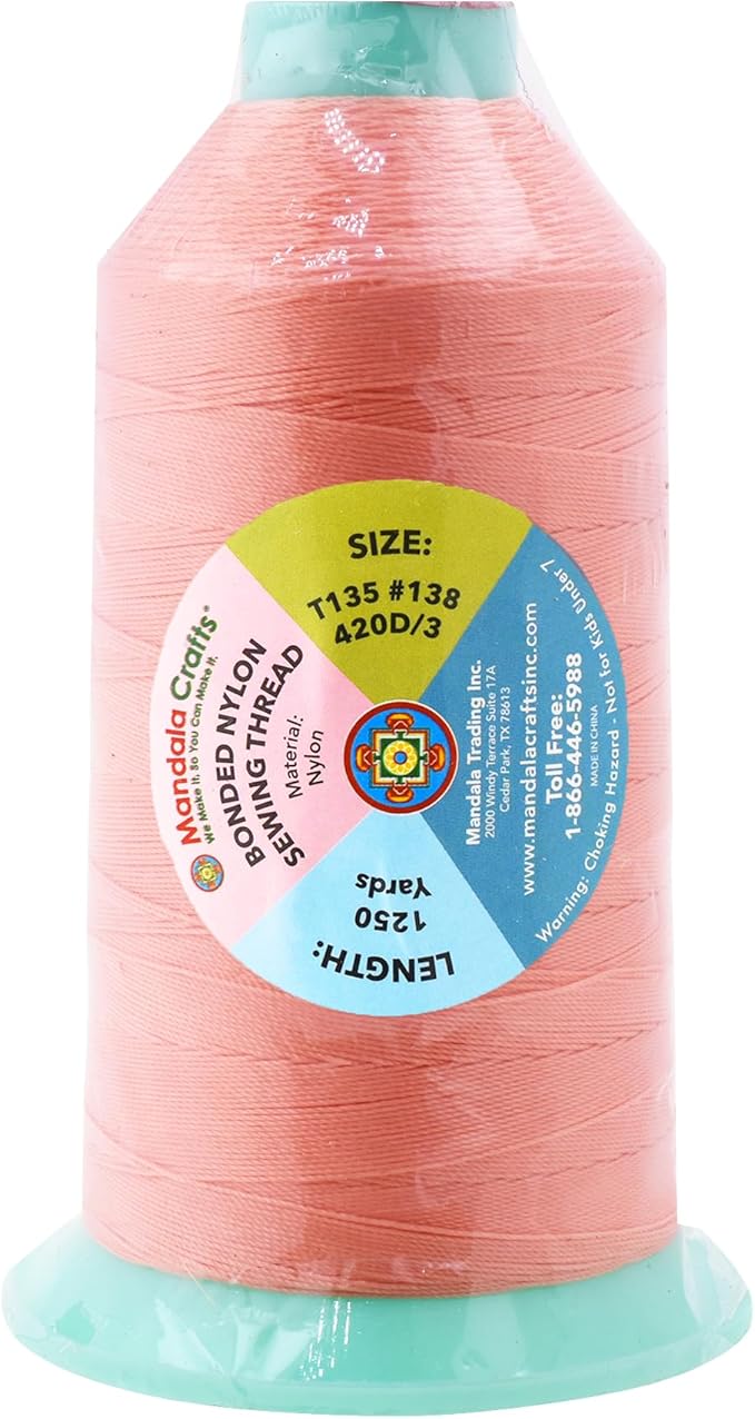 Mandala Crafts Size 138 420D T135 Bonded Nylon Thread - Blush 1250 YDs Tex 135 Heavy Duty Sewing Threads for Leather, Jeans, Weaving, Outdoor Marine Upholstery