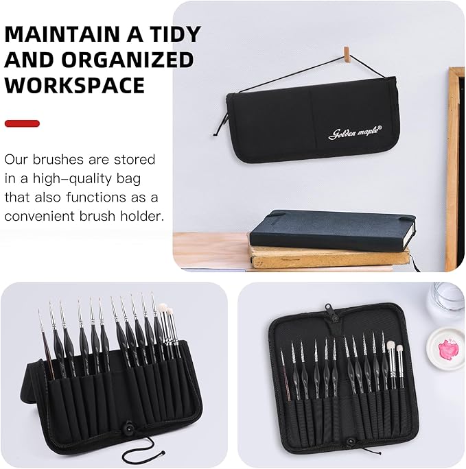 Detailing Brush Set - Golden Maple 13pcs Miniature Paint Brushes and Dry Brush Set for Fine Detail Paint, Acrylic Painting, Watercolor, Oil, Models
