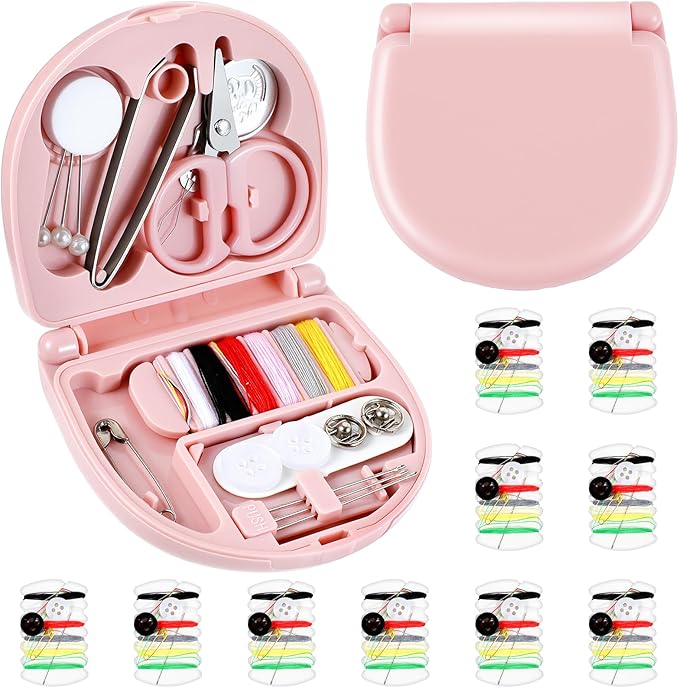 Grevosea Mini Travel Sewing Kit, Heart Shaped Portable Travel Sewing Kit, Small Emergency Pocket Sew with Scissors Needles Emergency Repair for Women Mom Traveler Adults Beginner
