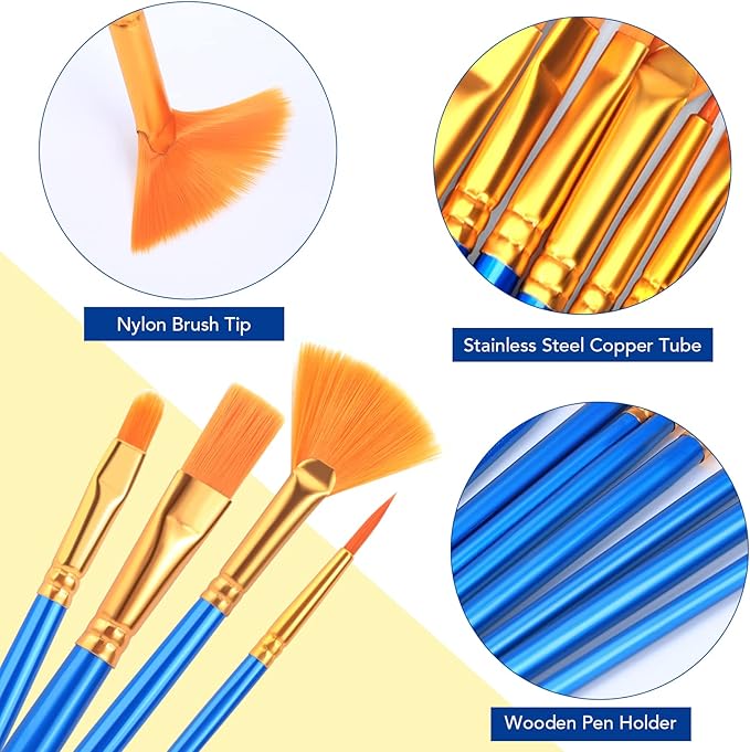 Acrylic Paint Brush Set, AROIC 60 pcs Nylon Hair Paint Brushes for All Purpose Oil Watercolor Face Body Rock Painting Artist, Small Paint Brush Kits for Kids Adult Drawing