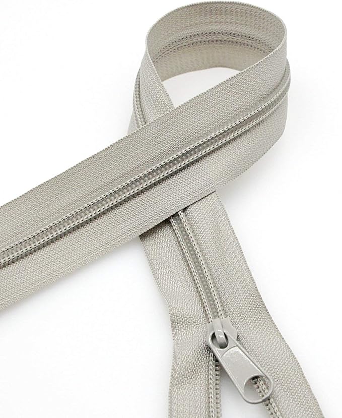 Leekayer #5 Gray Nylon Coil Zippers by The Yards Bulk 10 Yards with 25pcs Sliders for DIY Tailor Sewing Craft,Bag,Luggage,Dress,Sofa Cushion,Pillow(Grey)