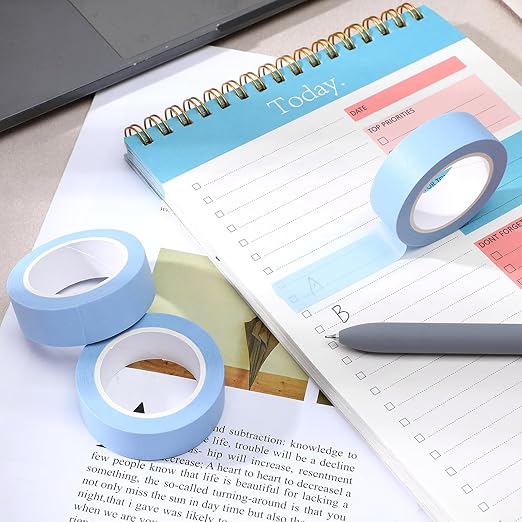 3 Rolls Blue Painters Tape, Masking Tape, Blue Washi Tapes Decorative Masking Tapes No Residue Easy Removal for Painting Wall Arts Scrapbooks DIY Crafts