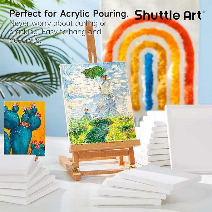 Shuttle Art Canvas for Painting, 20-Piece Multi-Pack 5x7 & 8x10 Inch Stretched Canvas, 100% Cotton, Primed White Blank Canvases, Ideal Art Supplies for Kids Acrylic Oil Acrylic Pouring