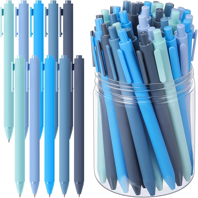 Crtiin 50 Pcs Gel Ink Pens Bulk, Black Ink 0.5mm Fine Point Retractable Pen Smooth Writing Office Supplies for Teacher Server Nurse Christmas Charity Donation Valentine (Blue Series)