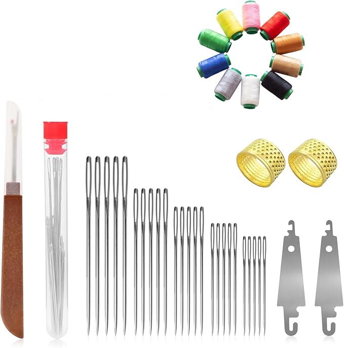 34pcs Big Eye Steel Needles Set, Big Eye Steel Sewing Needles Kit, Steels Needle for Hand Sewing, Long & Thin Handmade Quilting & Sewing Needle Kit for DIY Sewing Projects (1 Set(41 pcs))