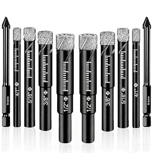 10 Piece Premium Diamond Bit Set - Multi-Tool for Precision Drilling Porcelain, Ceramic, Glass, Marble (Black, 10 Pcs)