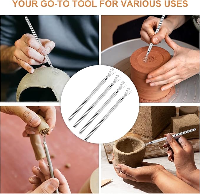 4 Pcs Ceramic Polymer Clay Tools Wire，Ymapinc Pottery Tools Clay Needle Feather Wire Scoring Tool Ceramics Texture Tool for Ceramic Sculpting Texturing Modeling Scoring Pottery Supplies